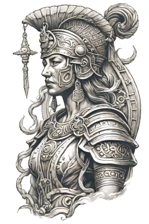 Represent the ancient Rome, Greece godess, Maya warrior and Old Japanesse tattoo design idea