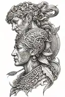 Represent the ancient Rome, Greece godess, Maya warrior and Old Japanesse tattoo design idea