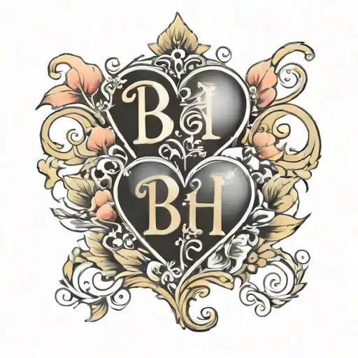 hearts with letters B and H tattoo design idea
