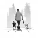 man walking with dog tattoo design idea