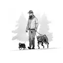 man walking with dog tattoo design idea