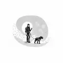 man walking with dog tattoo design idea