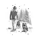 man walking with dog tattoo design idea
