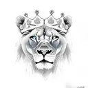 lioness queen with a crown and with blue eyes and roses around tattoo design idea