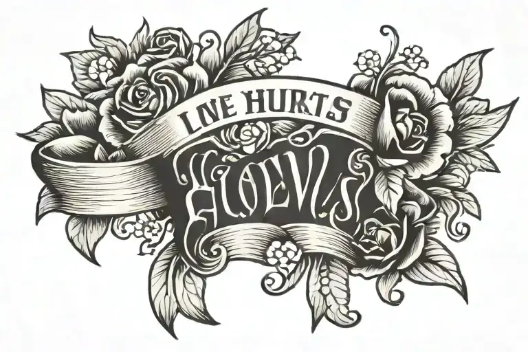 banner tattoo with the writing "LOVE HURTS" tattoo design idea