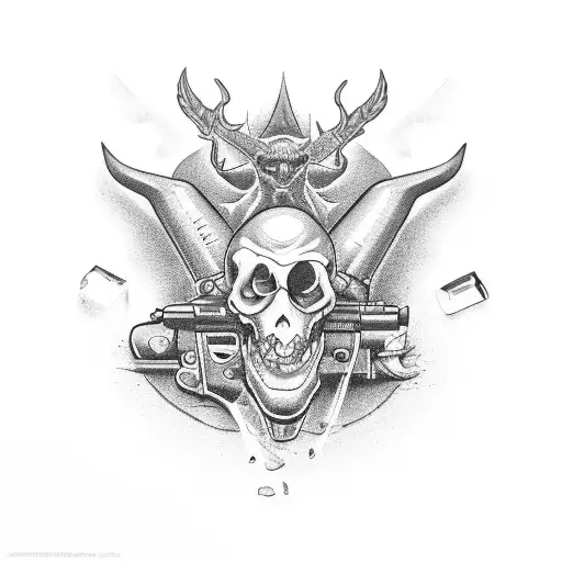 drugs, women, guns, the devil tattoo design idea