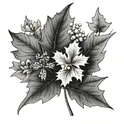 sugar maple leaf at center and Virginia wildflowers tattoo design idea