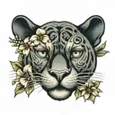 panther head flowers tattoo design idea