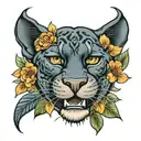panther head flowers tattoo design idea