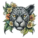 panther head flowers tattoo design idea