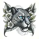 panther head flowers tattoo design idea