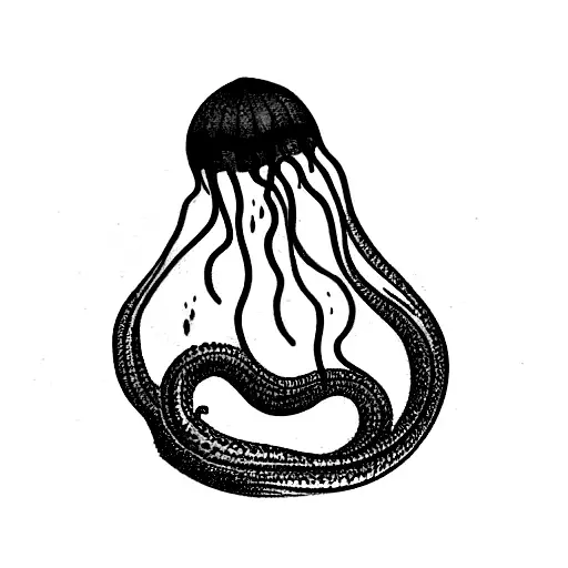 purple striped jellyfish with wisteria flowers as tentacles whispy delicate tattoo design idea