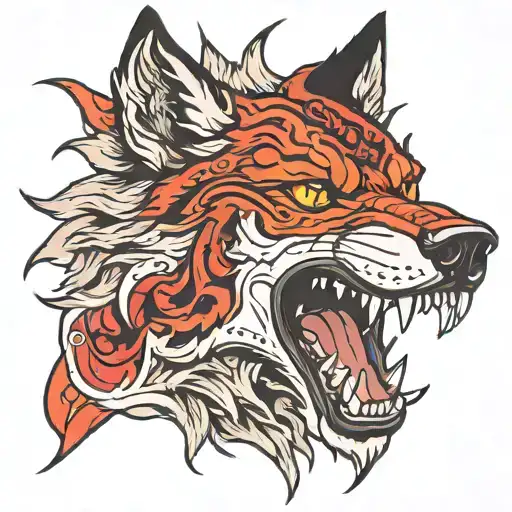 snarling wolf red eye scar tattoo design idea