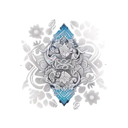 An intricately designed snowboard adorned with delicate flowers tattoo design idea