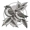 two sparrows flying away from each other with a moon behind one and the sun behind the other one in a traditional style tattoo design idea