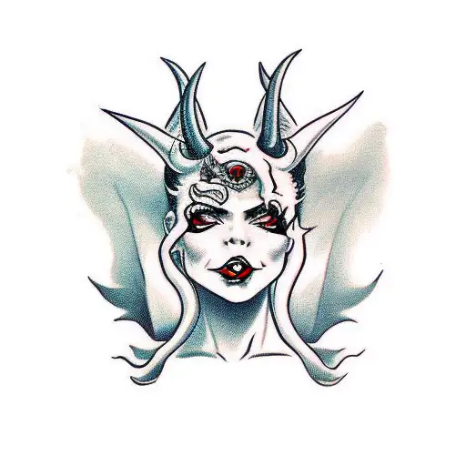 demon sexy woman,horns,evil tattoo design idea