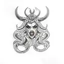 demon sexy woman,horns,evil tattoo design idea