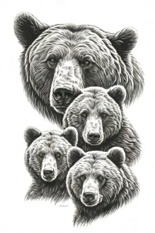 bear with two cubs face only tattoo design idea