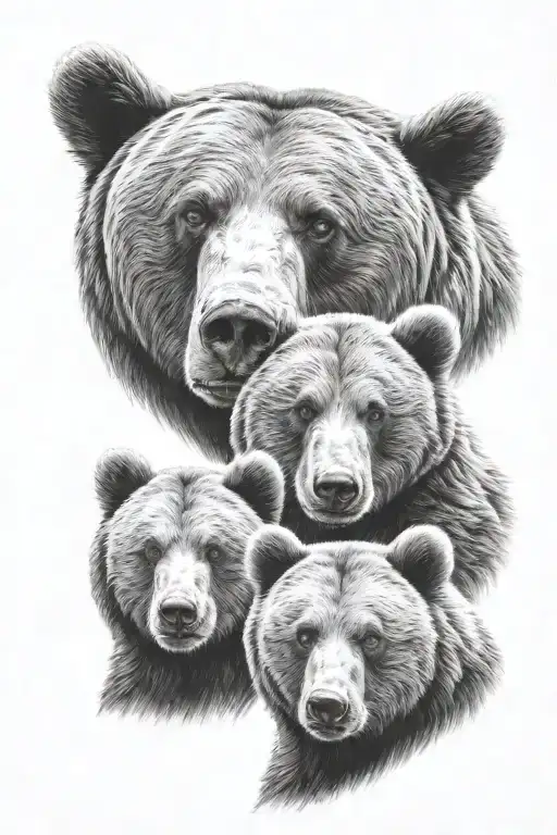 bear with two cubs face only tattoo design idea