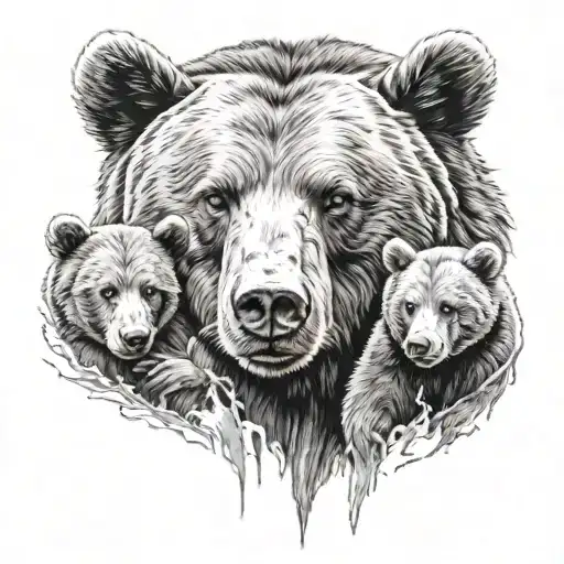 bear and two cubs face only tattoo design idea