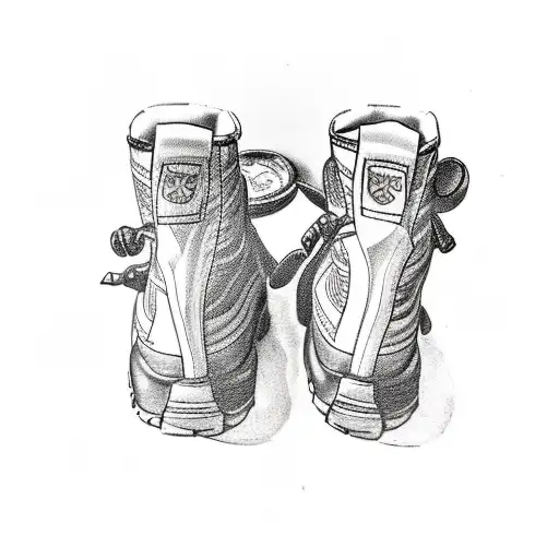 A tattoo machine with coffee beans and hiking boots as the grip tattoo design idea