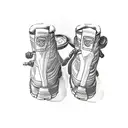 A tattoo machine with coffee beans and hiking boots as the grip tattoo design idea