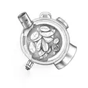 A tattoo machine with coffee beans and hiking boots as the grip tattoo design idea