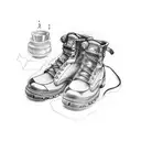 A tattoo machine with coffee beans and hiking boots as the grip tattoo design idea