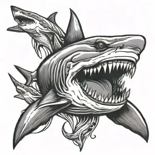 heart inside of sharks mouth tattoo design idea