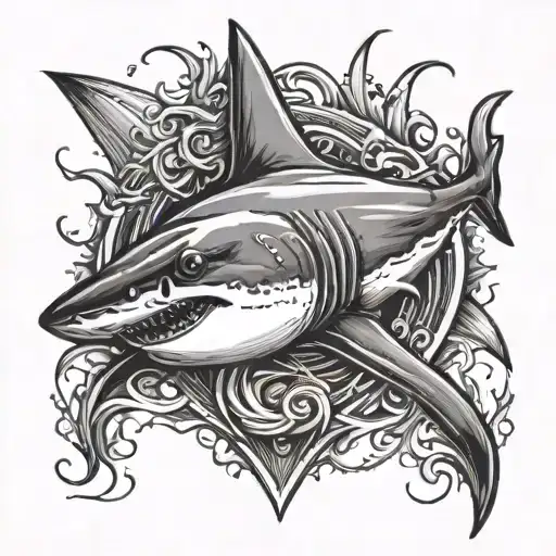 shark attacking heart tattoo design idea