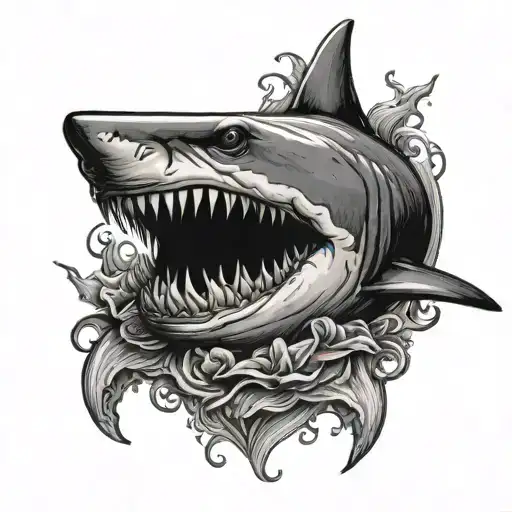 jaws shark eating heart shape  tattoo design idea