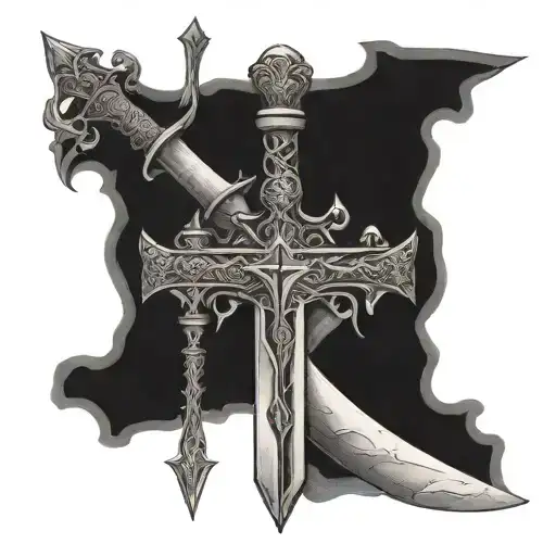 tattoo design of the king Arthur sword, with the name "Arthur" in the middle. Just the sword and the name tattoo design idea