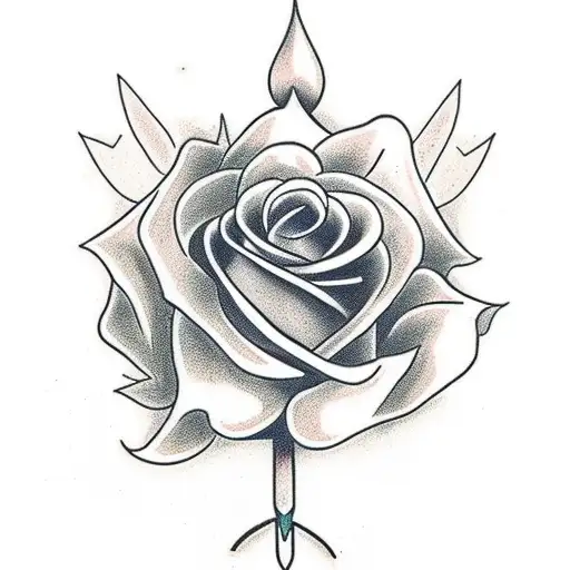 a rose planted by a dagger held by a broken chain tattoo design idea