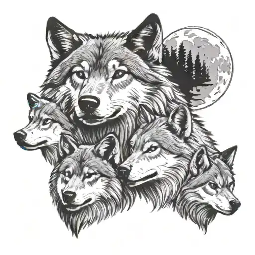 A family of wolves with angelic halos tattoo design idea