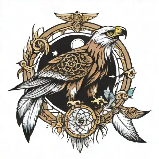 Dream catcher,eagle,wolf,angel  tattoo design idea