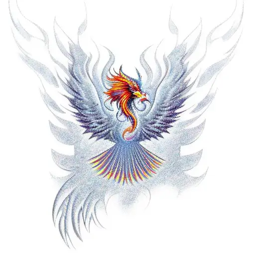 A mesmerizing phoenix rising from the ashes, symbolizing the freedom and strength to overcome challenges tattoo design idea