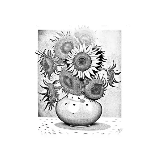 broken vase with sunflowers lIke those of Van Gogh  tattoo design idea