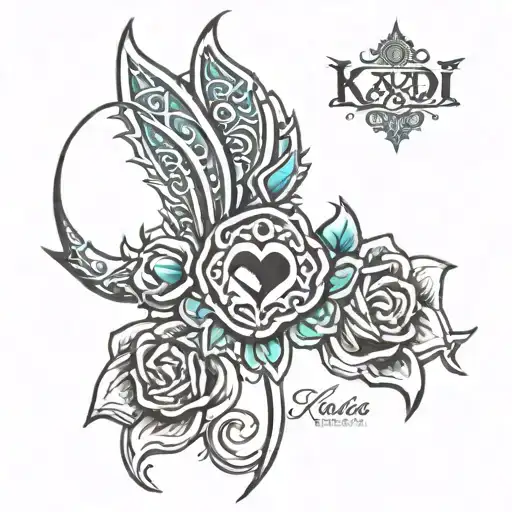 Kadi’Ra name tattoo behind my ear with hearts tattoo design idea
