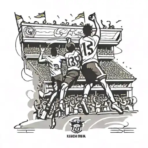 A stylized illustration of the Eastbengal FC stadium filled with cheering fans and banners, capturing the excitement of game day tattoo design idea