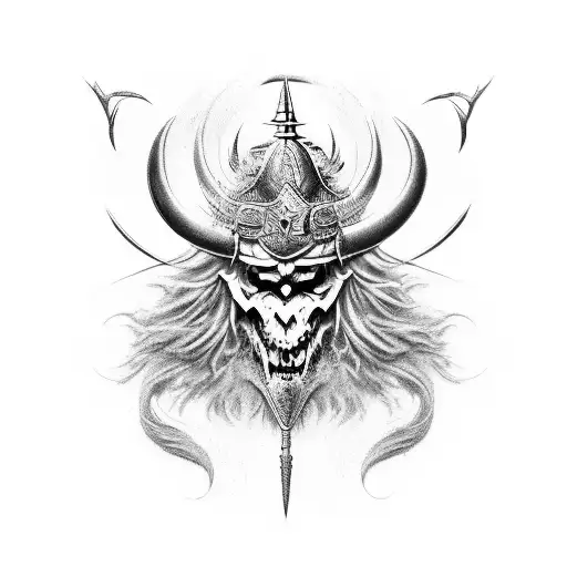 Combine realistic elements with creative touches to create a tattoo of a surrealist warrior battling mythical creatures. tattoo design idea