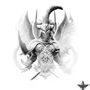 Combine realistic elements with creative touches to create a tattoo of a surrealist warrior battling mythical creatures. tattoo design idea