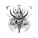 Combine realistic elements with creative touches to create a tattoo of a surrealist warrior battling mythical creatures. tattoo design idea