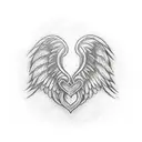 angel wings on the pecs with in the middle of the chest an hourglass with light effects with written in a gothic font in tattoo design idea