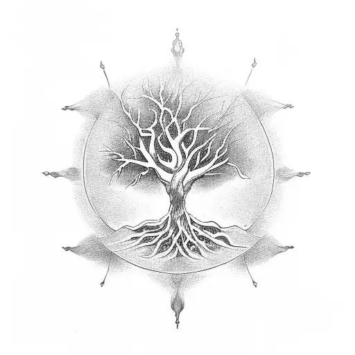 Orobors with the tree of life tattoo design idea