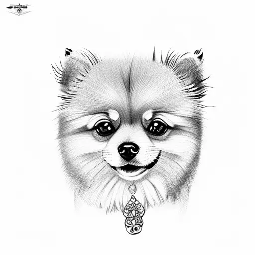 dog minimalist pomeranian dog name Lucky  tattoo design idea