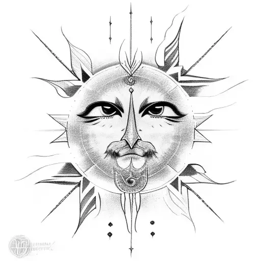 sun with karna insude it and bird flying tattoo design idea