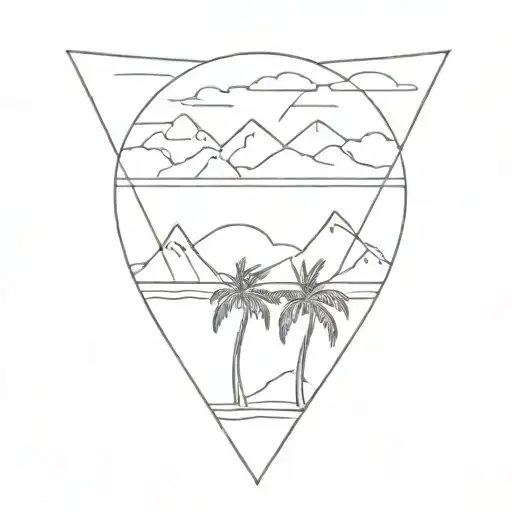 Sea, mountains, palm trees tattoo design idea