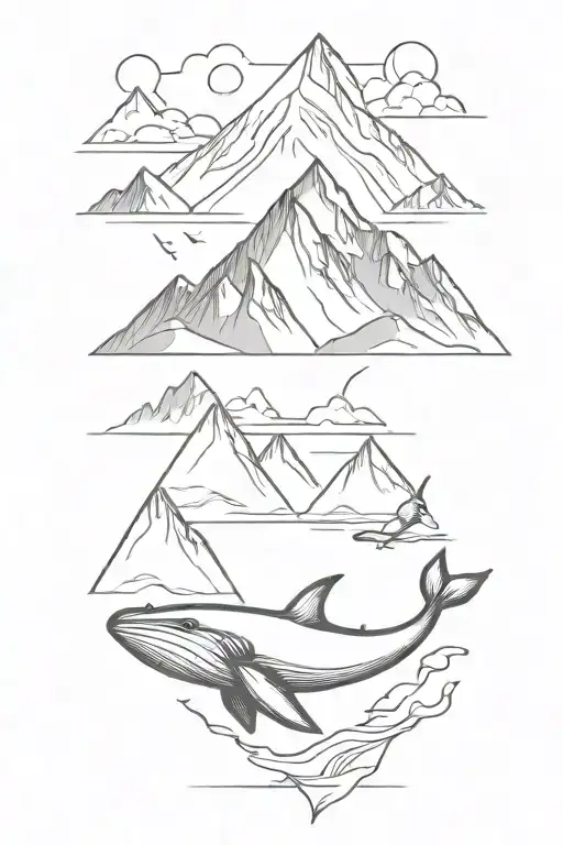 whale and mountain ans glacier  tattoo design idea