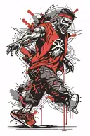 zombie breakdancer performing a one hand handstand freeze tattoo design idea