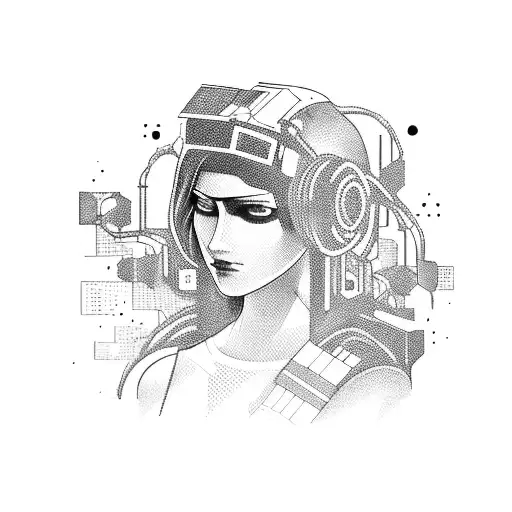 cyberpunk hacker girl tattoo design idea